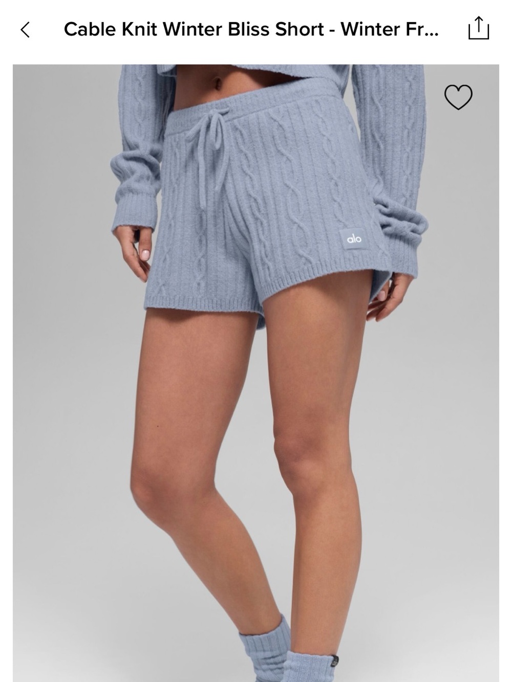 Alo Cable-Knit Winter Bliss Shorts Winter Frost Large NWT